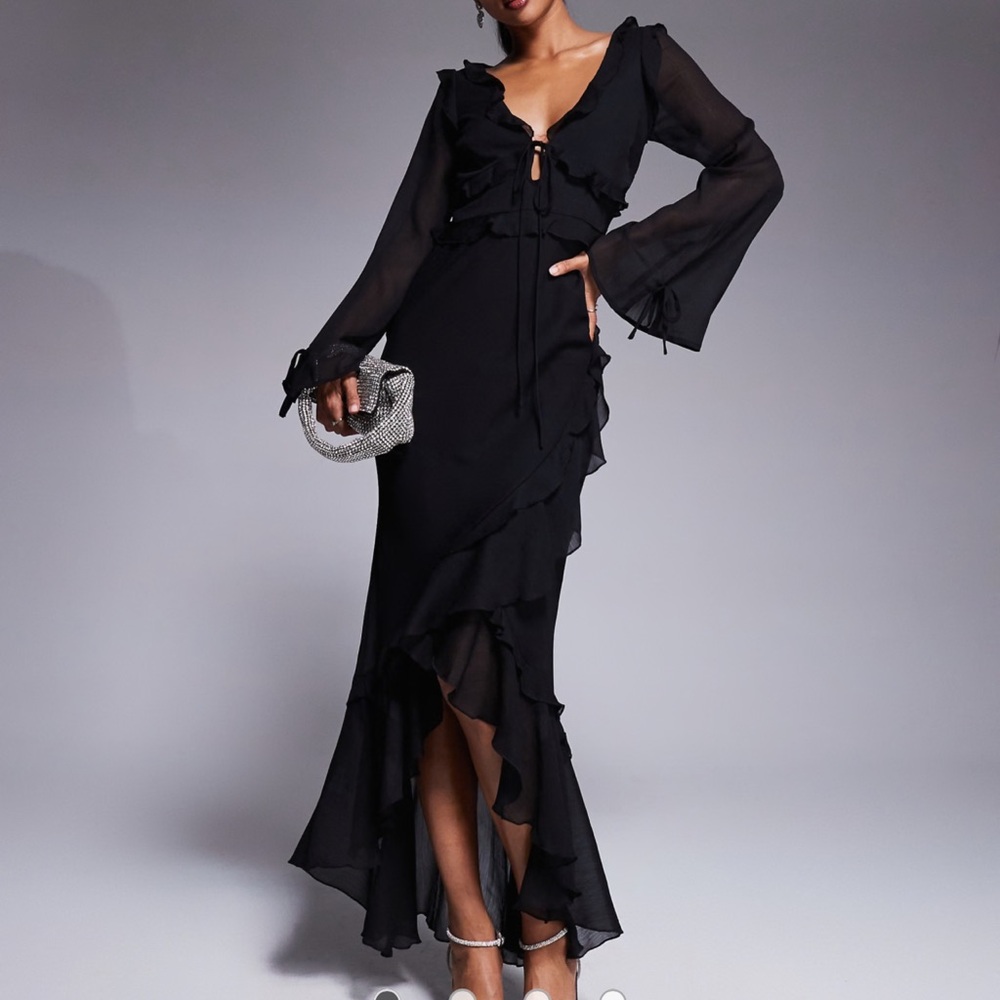 ASOS design black ruffle maxi dress